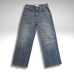 Denim Forum The Farrah Hi-Rise Wide Leg Raw Hem Light Blue Jeans Size 26